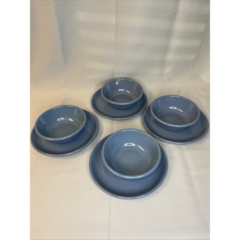 Set of 8 - Rubbermaid Melamine Melmac 8” Dinner Salad Plate & Bowls #3838 Blue